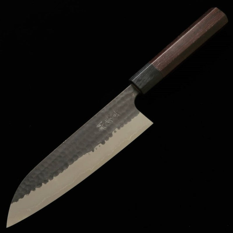 Santoku ANRYU Aogami Super Acabamento martelado kurouchi Cabo Octogonal de Jacarandá (180mm)