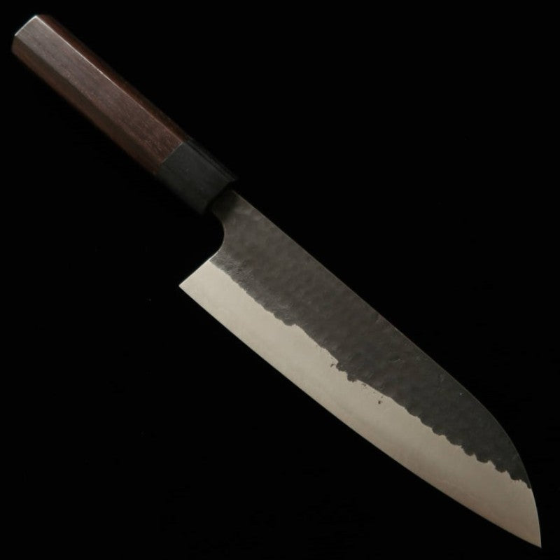 Santoku ANRYU Aogami Super Acabamento martelado kurouchi Cabo Octogonal de Jacarandá (180mm)
