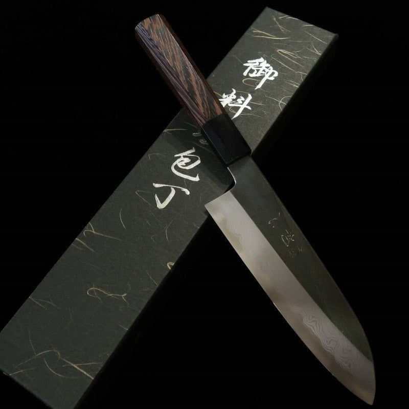 HATSUKOKORO × Satoshi Nakagawa Santoku Aogami No. 1 Damascus Wenge Handle (180mm)