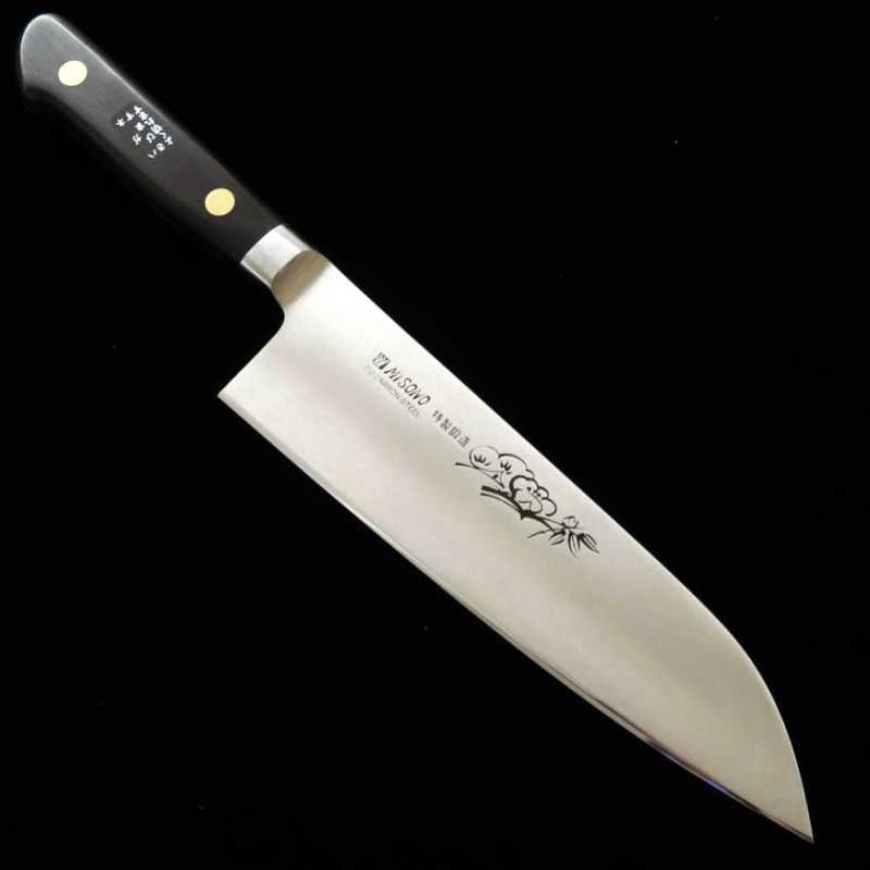 Misono EU Carbone Gravé Santoku Manche en contreplaqué noir (180 mm)