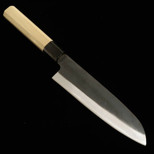 Santoku MIURA Shirogami Nº1 núcleo inoxidable acabado negro mango de magnolia y cuerno de búfalo (165 mm)