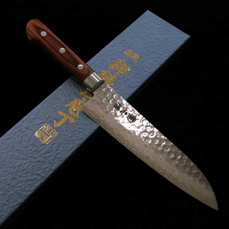 Santoku MIURA VG-10 Damasco, mango de madera contrachapada de caoba (180mm)
