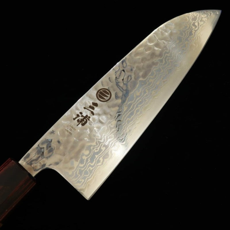 三浦 MIURA 三徳 銀紙三号 白ダマスカス 欅柄 (165mm)