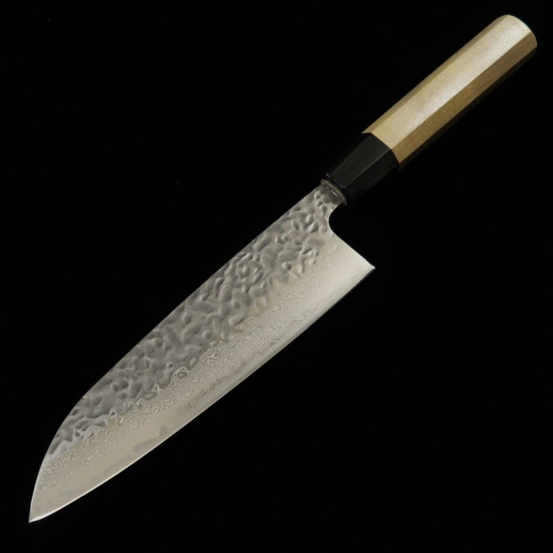 MIURA Santoku AUS10 Hammered Damascus with Magnolia Octagonal Handle (165mm)
