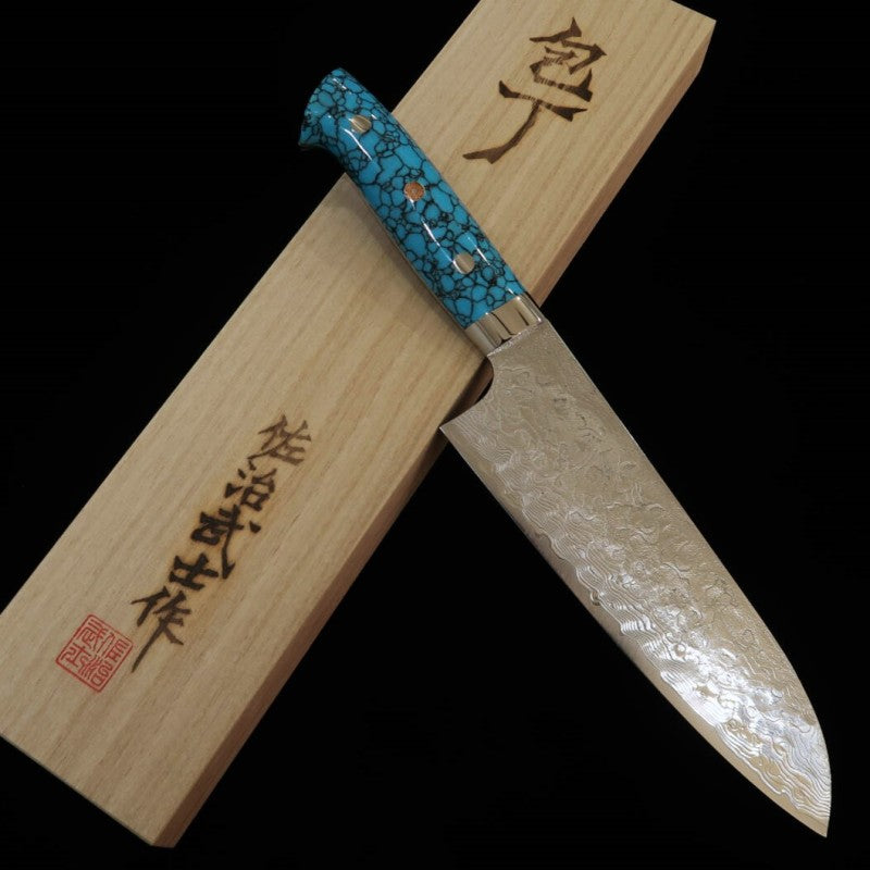 SAJI TAKESHI Santoku R2 Diamond Finish Blue Turquoise (180mm)