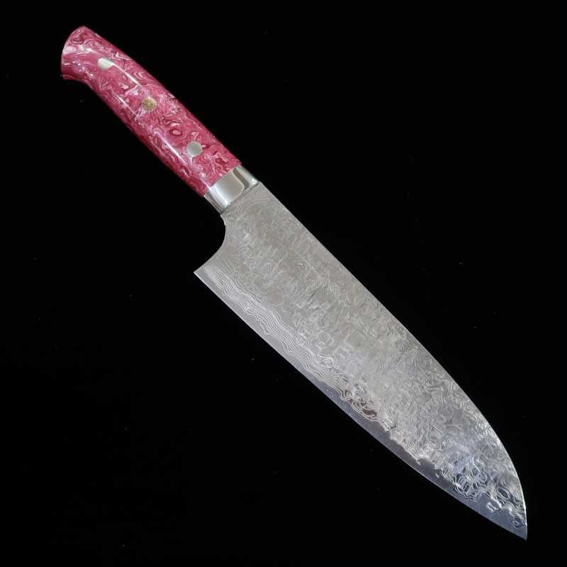 SAJI TAKESHI Santoku R2 Diamond Finish Red & White Turquoise (180mm)