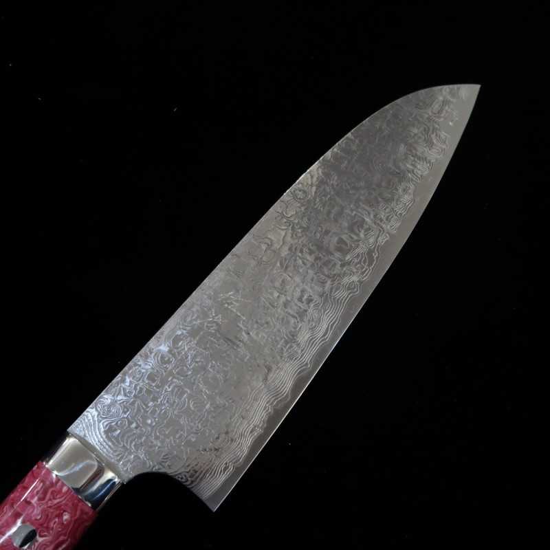 SAJI TAKESHI Santoku R2 Diamond Finish Red & White Turquoise (180mm)