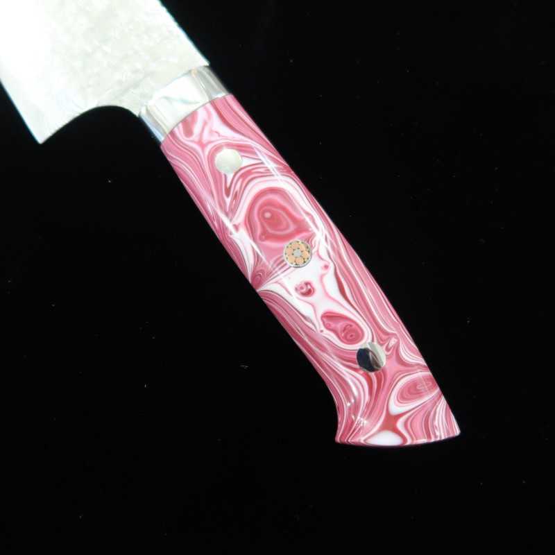 SAJI TAKESHI Santoku R2 Diamond Finish Red & White Turquoise (180mm)