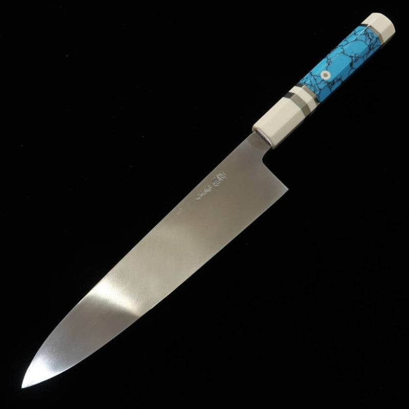 三浦佩 MIURA Obidama 片刃牛刀 銀紙三号 ターコイズカスタムハンドル (240mm)