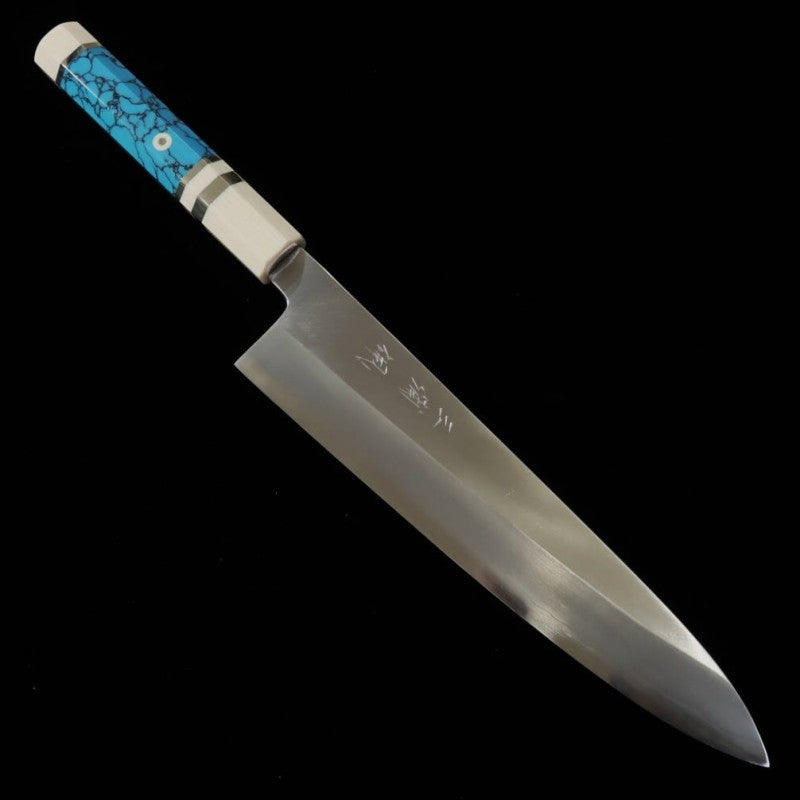 三浦佩 MIURA Obidama 片刃牛刀 銀紙三号 ターコイズカスタムハンドル (240mm)