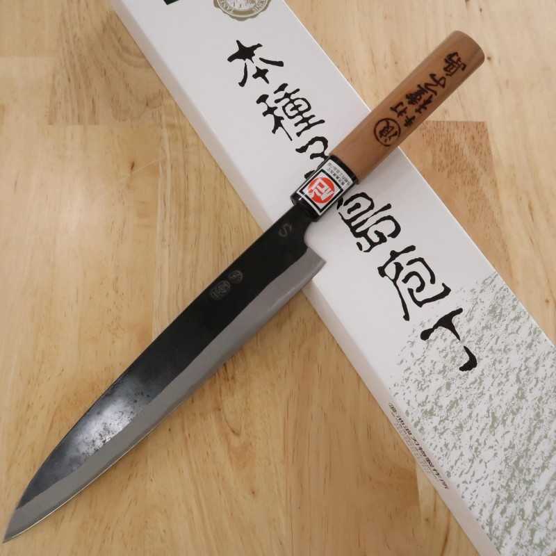 IKENAMI HAMONO, acier blanc n°1, inox, manche cerisier, couteau à sashimi double tranchant (210 mm)