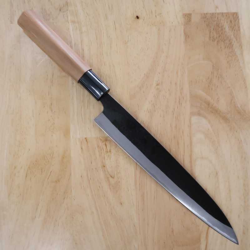 IKENAMI HAMONO, acier blanc n°1, inox, manche cerisier, couteau à sashimi double tranchant (210 mm)