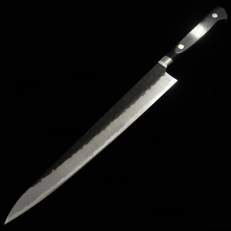 三浦 MIURA 筋引 青紙スーパー 鎚目 黒打ち 黒合板柄 (240mm)