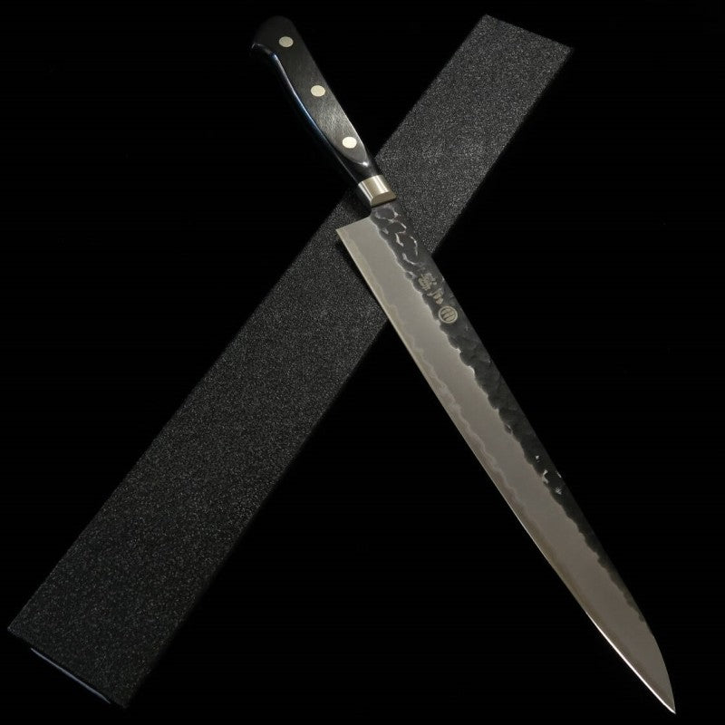 三浦 MIURA 筋引 青紙スーパー 鎚目 黒打ち 黒合板柄 (240mm)