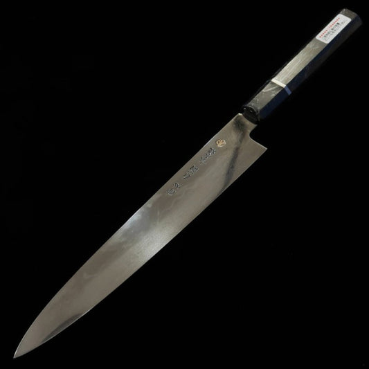 SUISIN Sujihiki Mizu-Honyaki Yoshikazu Ikeda Shirogami No. 1 Ebony silver-wrapped handle with magnolia sheath (240mm)