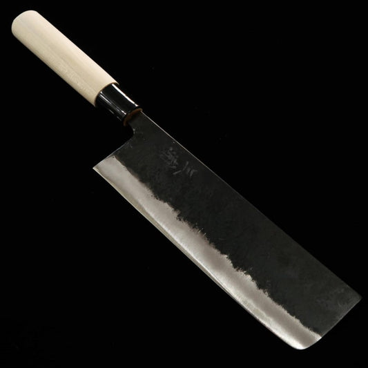 MIURA Wide Nakiri (Mochi-kiri) Shirogami No. 2 Kurouchi Magnolia Handle with ategi (185mm)