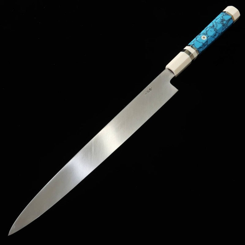 三浦佩 MIURA Obidama 柳刃 VG10 鏡面仕上げ ターコイズカスタムハンドル (300mm)