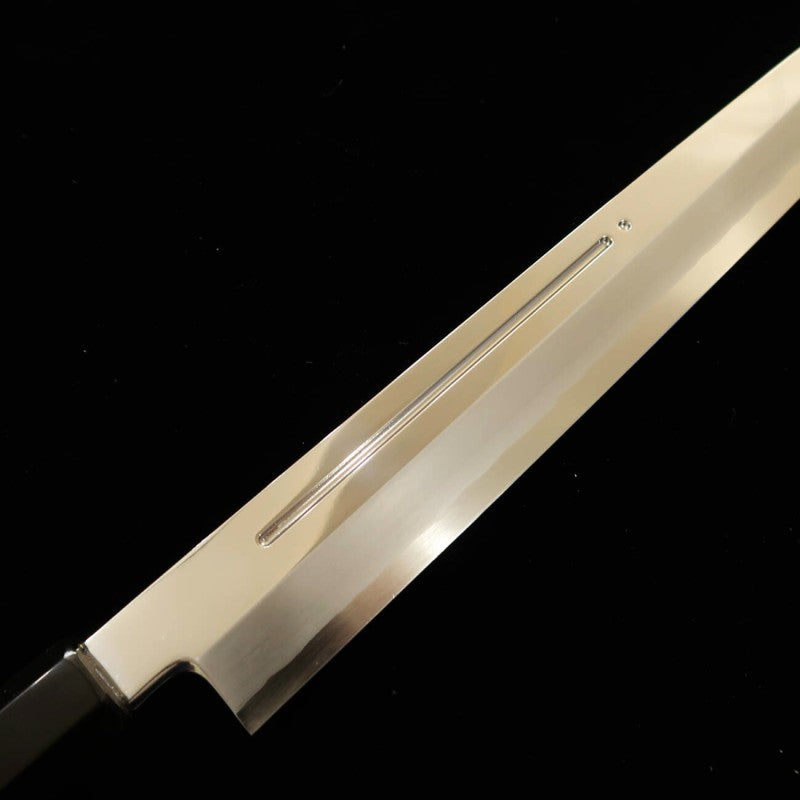 三浦 MIURA 銀紙三号 血流し付き 黒檀銀巻柄 朴鞘 柳刃 (330mm)