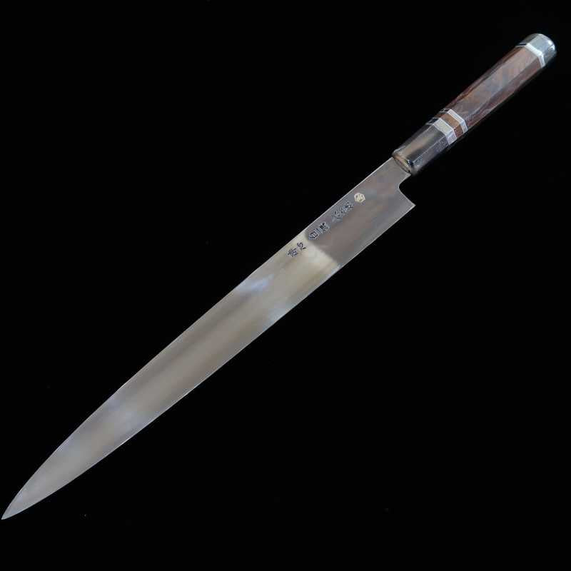 Yanagiba SUISIN by Yoshikazu Ikeda Shirogami No. 1 Fully Mirrored Snakewood Silver-Wrapped Handle (300mm)