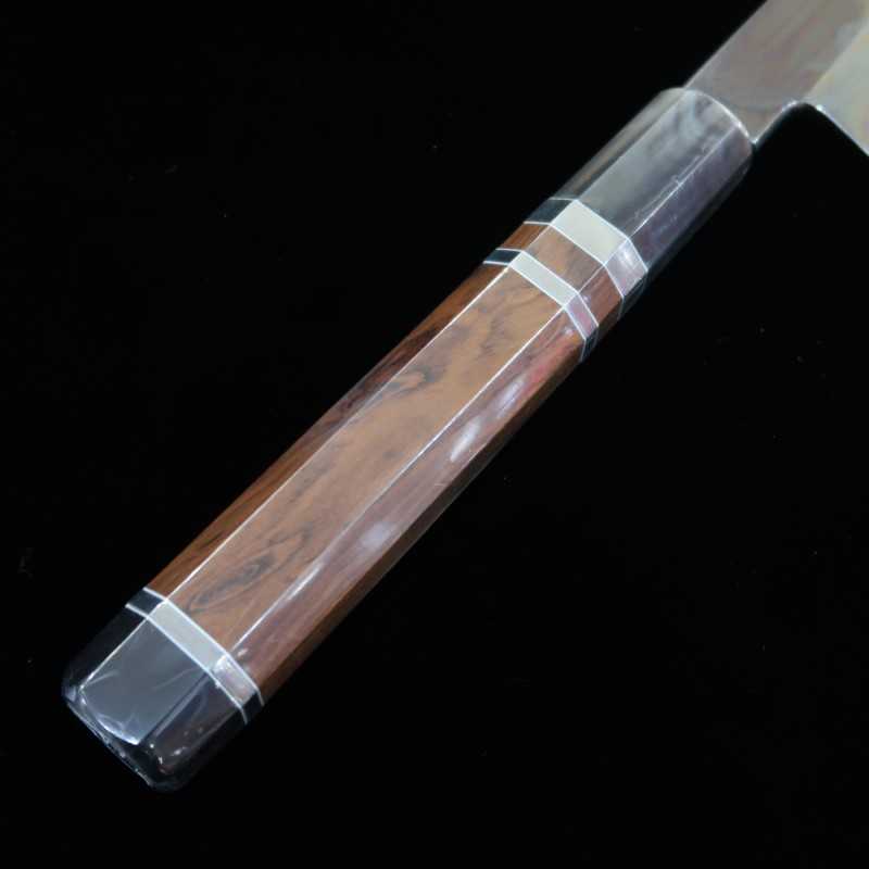 Yanagiba SUISIN by Yoshikazu Ikeda Shirogami No. 1 Fully Mirrored Snakewood Silver-Wrapped Handle (300mm)