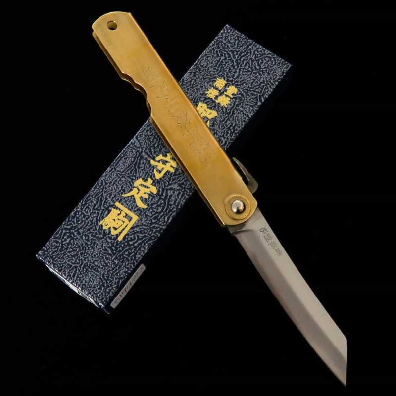 HIGONOKAMI Higonokami acero azul laminado mango de latón Fénix (72/90mm) de Nagao Kanekoma