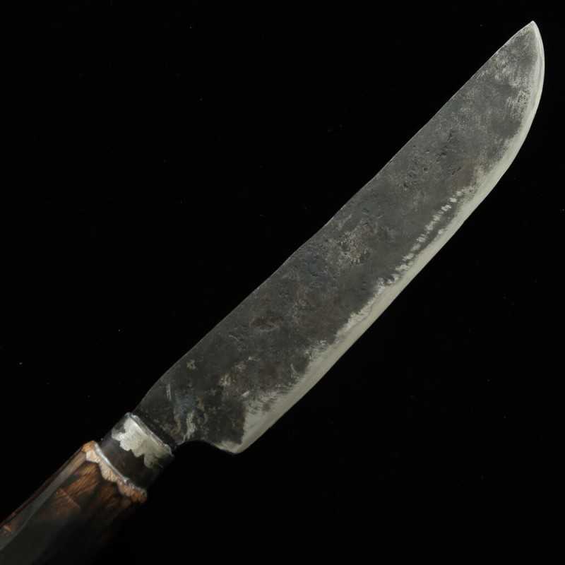 Kaniman Atelier de forge Couteau Shima (lame fine double biseau) Acier blanc n°2 Manche en bois noir brûlé (200mm)