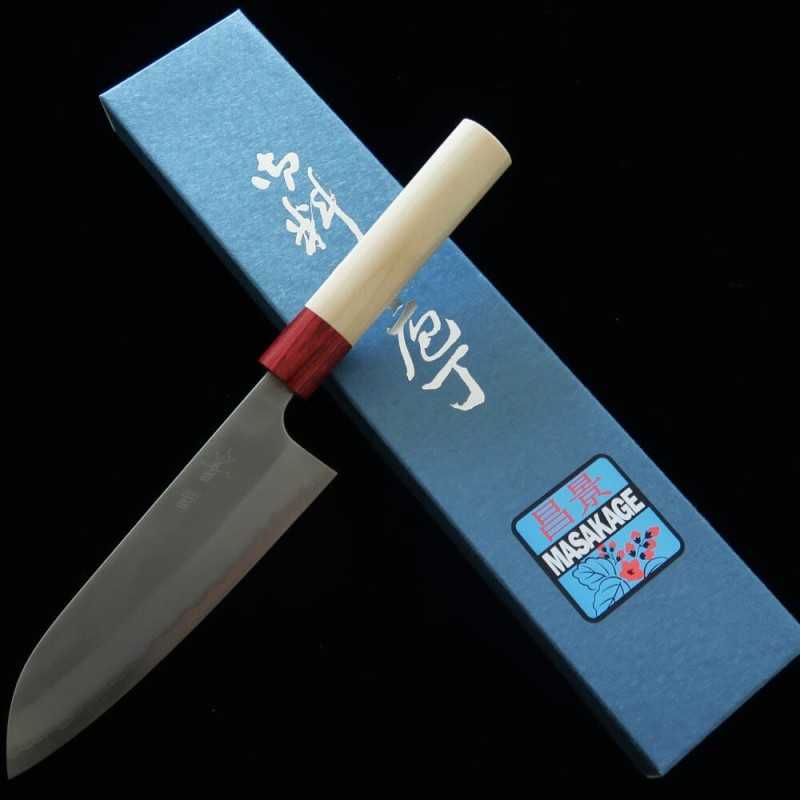 MASAKAGE Inox, noyau acier blanc n°2, modèle Yuki Santoku, manche en magnolia (170 mm)
