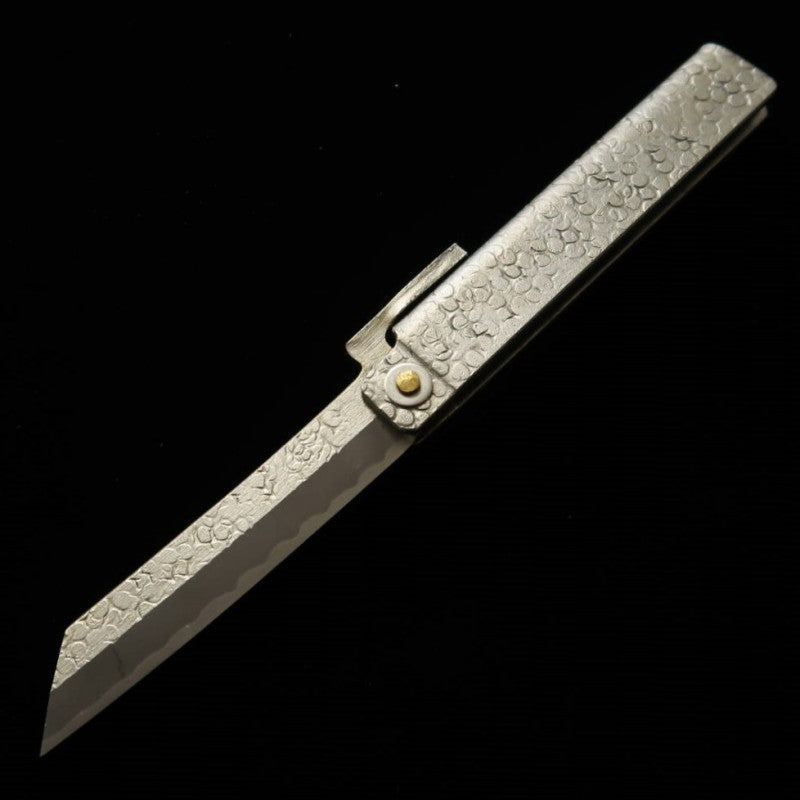 Tomita Higo-kogatana forjado en hierro extra blando, acabado martillado irregular, tipo cuchillo grande, con caja de paulownia y bolsa de almacenamiento (75 mm)