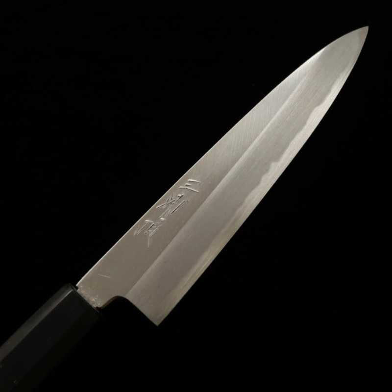Petty MIURA Itadaki Shirogami No. 2, faca acabamento Shinogi Kasumi cabo octogonal em ébano Yoshikazu Tanaka (150mm)