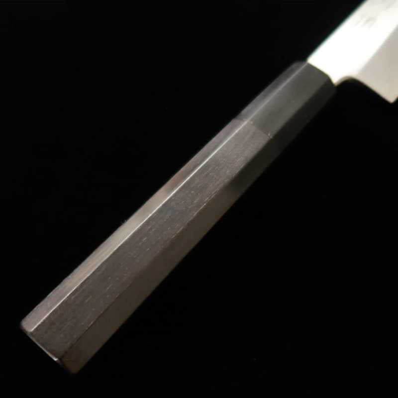Petty MIURA Itadaki Shirogami No. 2, faca acabamento Shinogi Kasumi cabo octogonal em ébano Yoshikazu Tanaka (150mm)