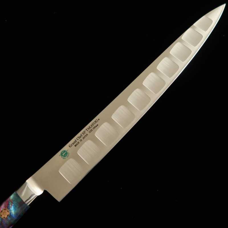 Sujihiki SAKAI TAKAYUKI Grand Chef SP Series Type III Galaxy Acero especial, acabado con alveolos, para diestros (240 mm)