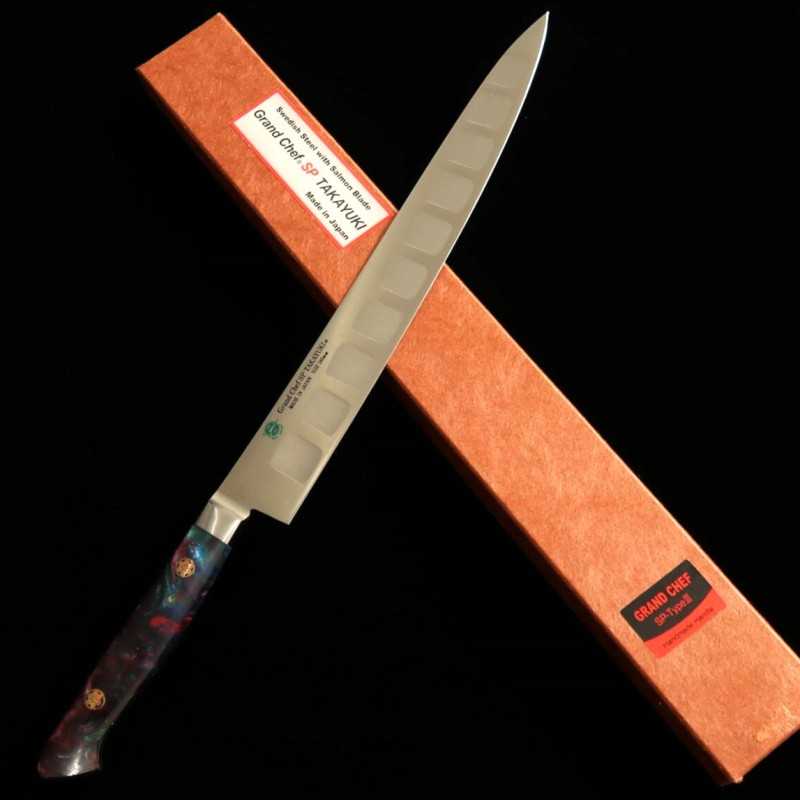 Sujihiki SAKAI TAKAYUKI Grand Chef SP Series Type III Galaxy Acero especial, acabado con alveolos, para diestros (240 mm)