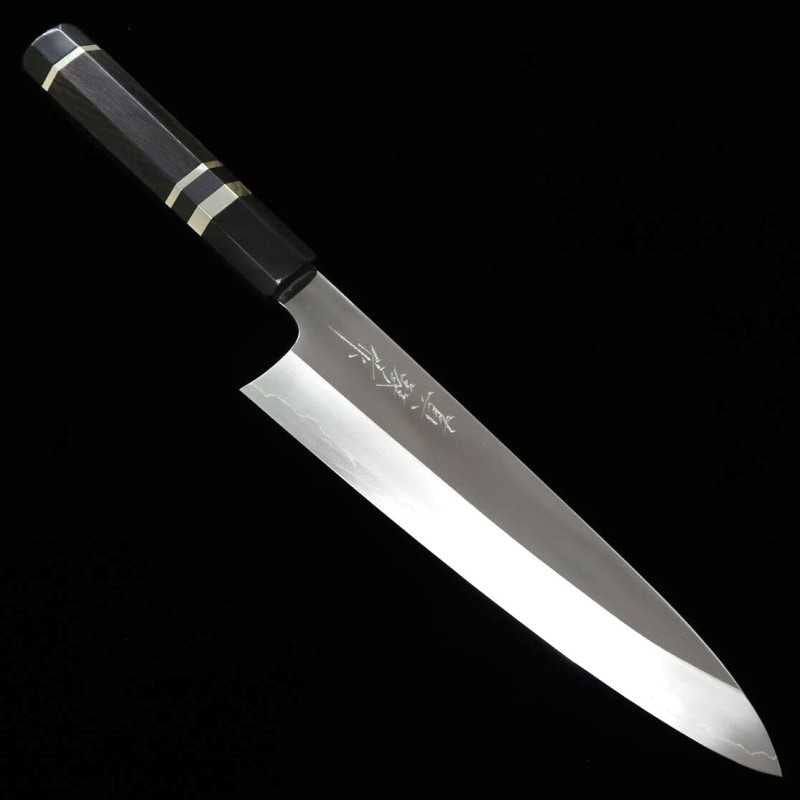 田所刃物 TADOKORO HAMONO 真琴作 銀紙三号 鏡面 牛刀 黒檀銀巻八角柄 (210mm)