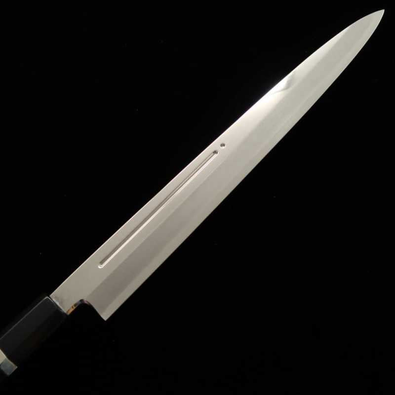 Yanagiba MIURA Ginsan Steel with Blood Streamer, Ebony Silver Wrap Handle, Magnolia Sheath (300mm)