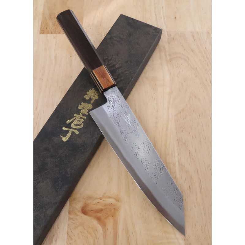 三浦刃物MIURA KNIVES 青紙スーパー 鎚目ステン割込 切付三徳 紫檀八角