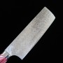 Japanese knife nakiri TAKESHI SAJI - Damascus R2 diamond finish - red and white turquoise - Size:18cm