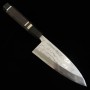 【アウトレット - 柄に亀裂有り】三浦 出刃 本刃付け 青二鋼 ダマスカス 黒檀柄 15cm