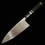 【アウトレット - 柄に亀裂有り】三浦 出刃 本刃付け 青二鋼 ダマスカス 黒檀柄 15cm