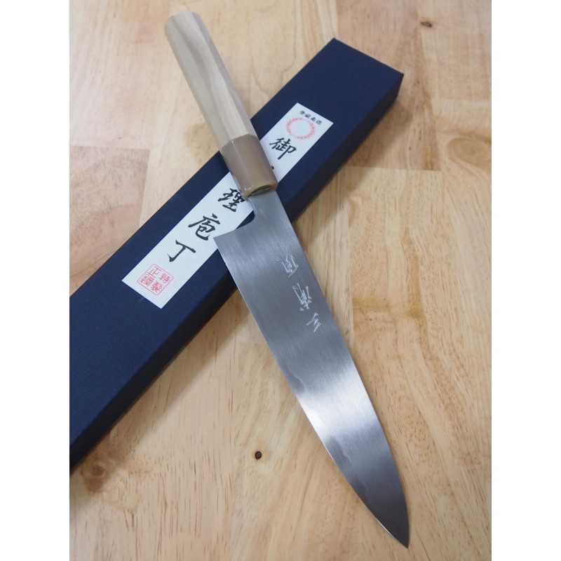 三浦刃物MIURA KNIVES 頂 堺義一 白二鋼 牛刀 ヘアライン仕上げ 白水牛八角柄 21/24cm