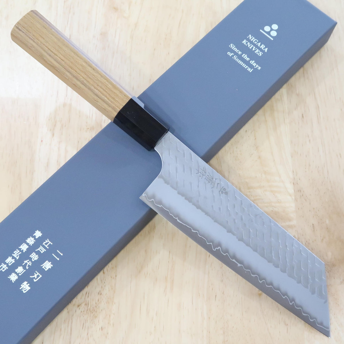 NIGARA Nakiri SG2 Polished Hammered with Teak Octagonal Handle (180mm)