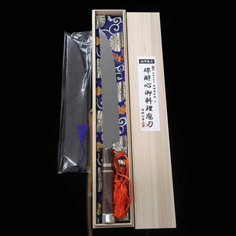 酔心 SUISIN 白鋼 富士本焼 刀型 総鏡面仕上げ スネークウッド銀巻三本柄（300mm)