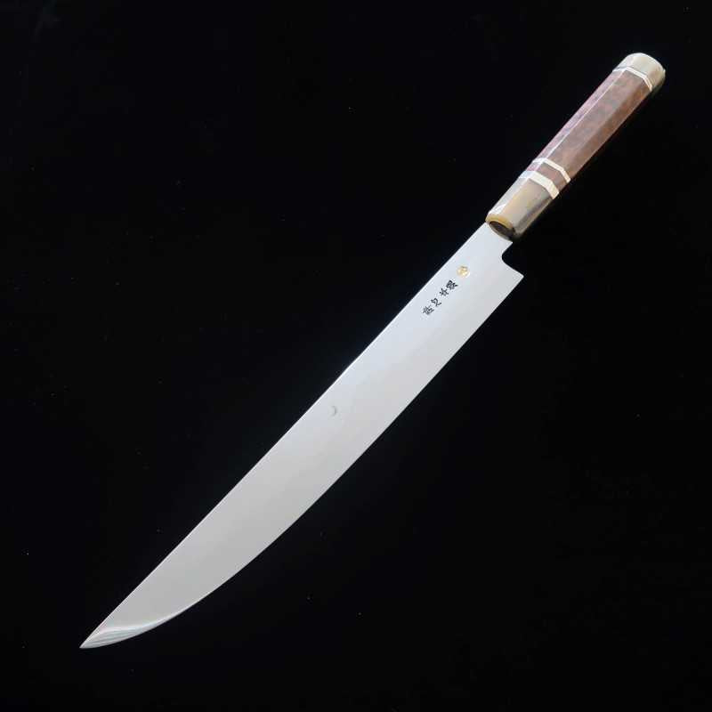 SUISIN acier blanc Fuji Hon-yaki, forme de couteau, finition miroir intégrale, manche triple en bois de serpent argenté (300 mm)