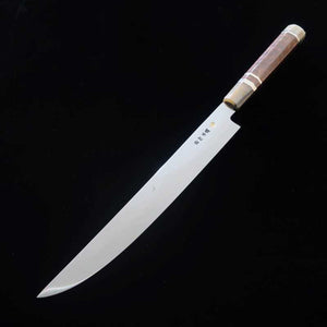 SUISIN acier blanc Fuji Hon-yaki, forme de couteau, finition miroir intégrale, manche triple en bois de serpent argenté (300 mm)