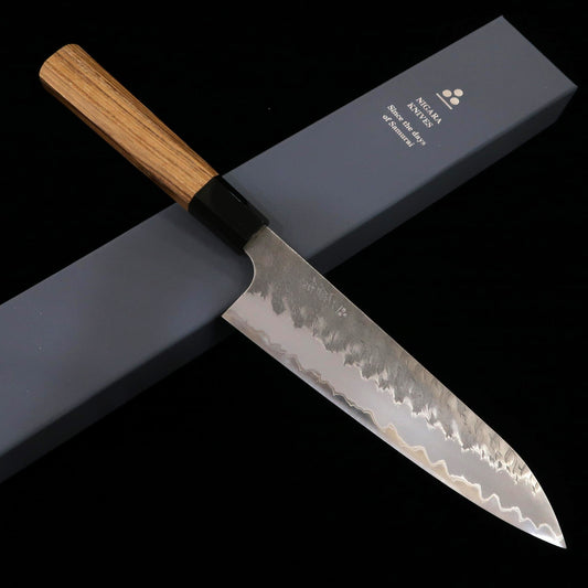 二唐刃物鍛造所NIGARA 青紙スーパー 磨き槌目 牛刀 チーク八角柄 （210/240mm）