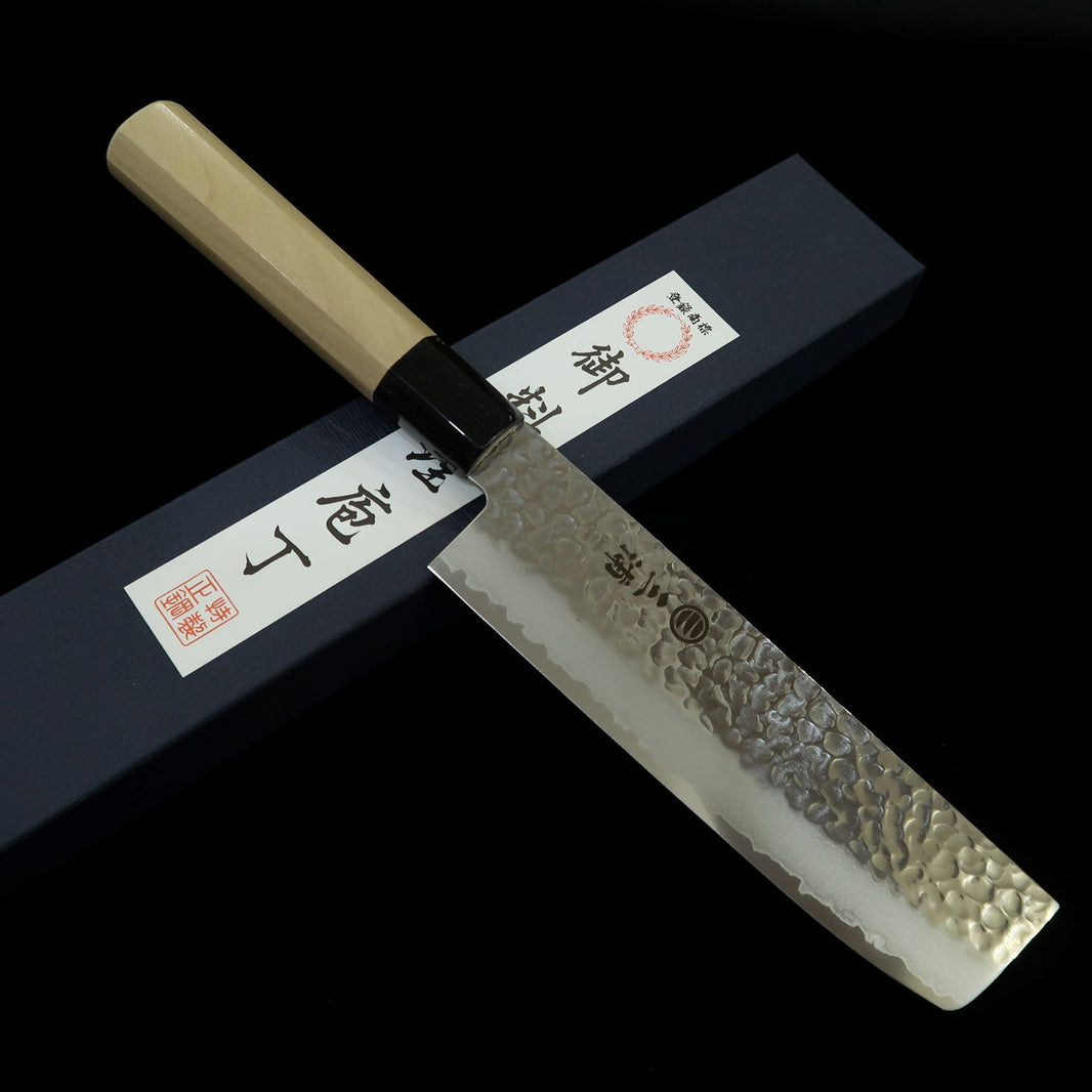 MIURA Cuchillo nakiri de acero inoxidable molibdeno damasco martillado (160 mm)