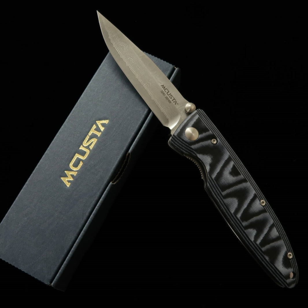 Folding Knife MCUSTA Classic Wave Damascus Blue Micarta MC-0010D (85mm)