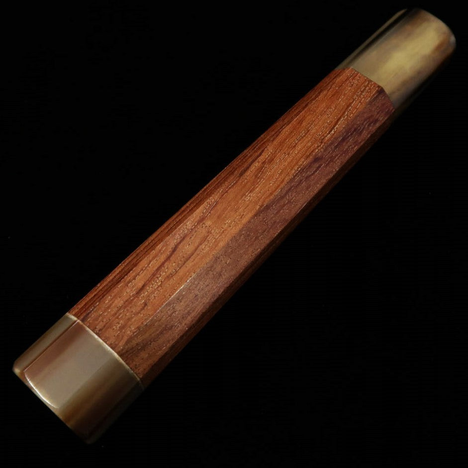 [OUTLET] Mango personalizado para cuchillo Yanagiba, madera de karín, extremos de cuerno de búfalo blanco, forma octogonal (300 mm)