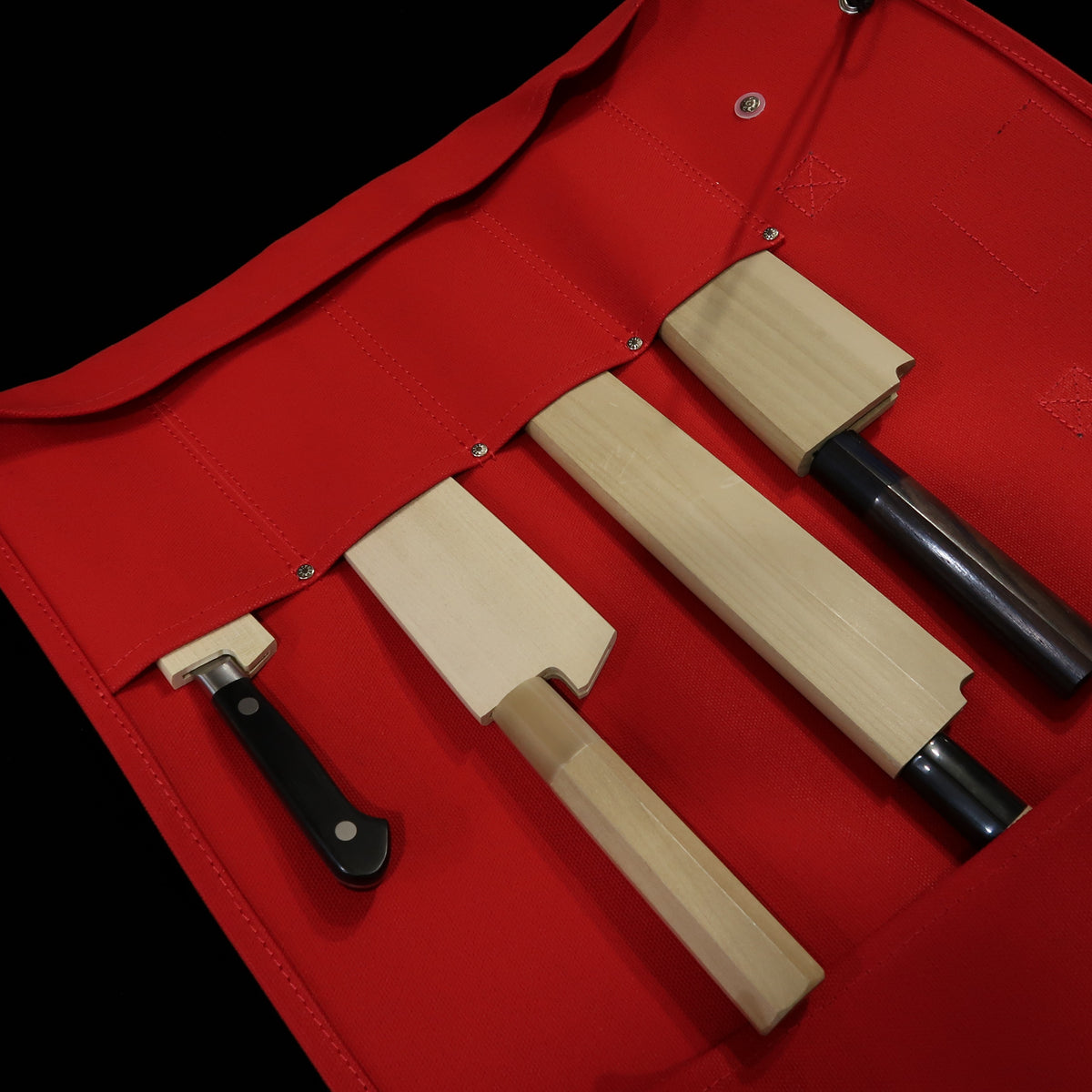 Funda enrollable original para cuchillos Miura Hamono, lona 51×48 cm, para 4 cuchillos (azul marino/negro/rojo/verde/arena)