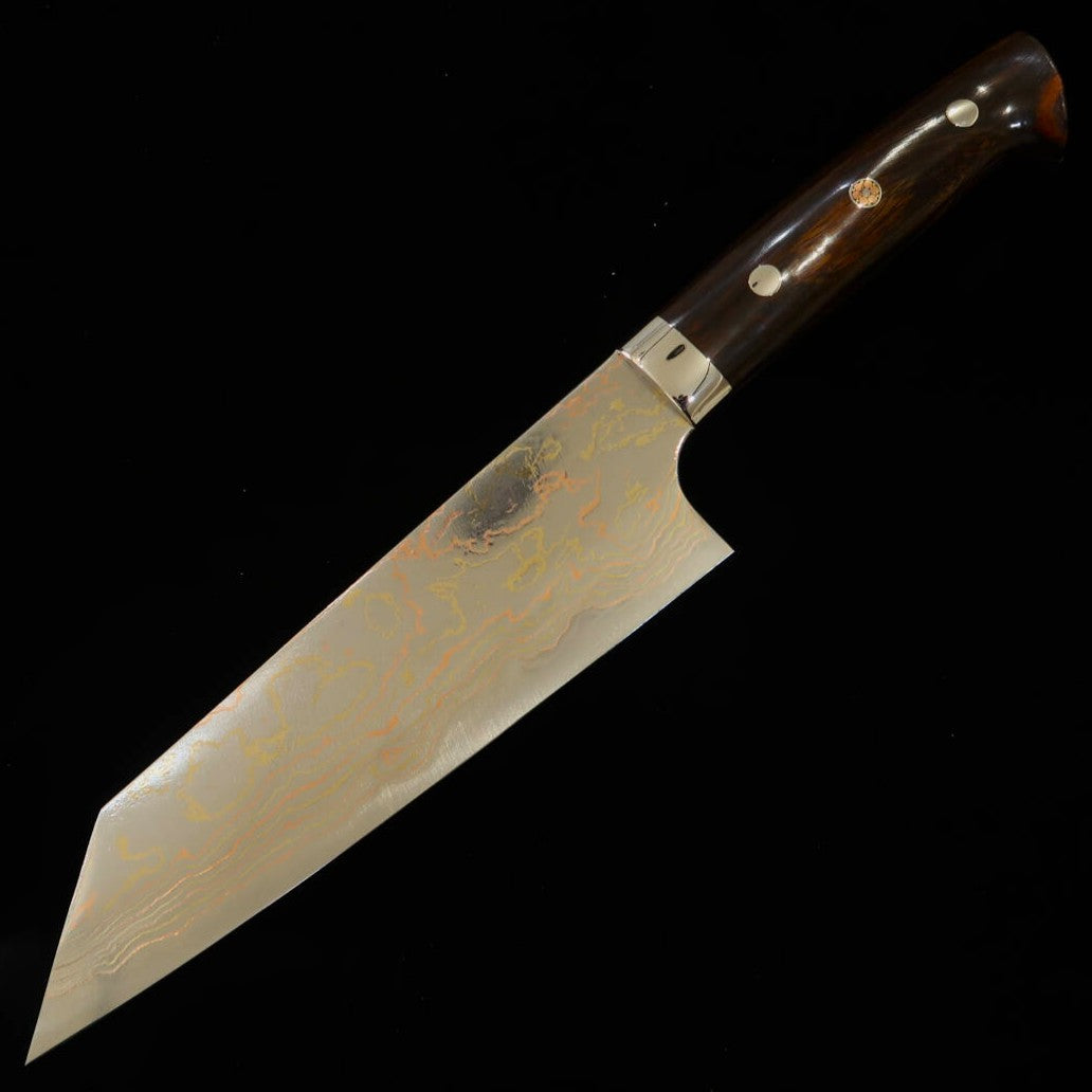 SAJI TAKESHI Acier Bleu No.2 Damas coloré Couteau Bunka Manche en bois de fer (175 mm)