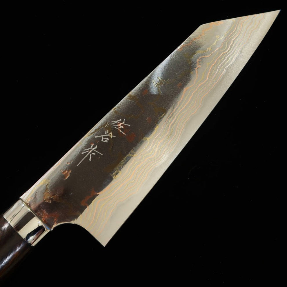 SAJI TAKESHI Acier Bleu No.2 Damas coloré Couteau Bunka Manche en bois de fer (175 mm)
